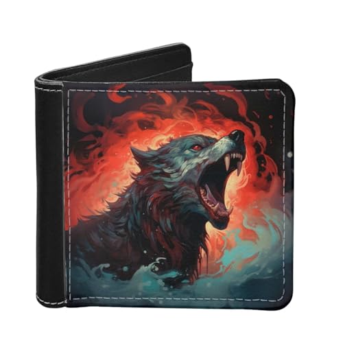 HUIACONG Schlanke, dünne Brieftaschen für Herren, für Bargeld, Münzen, Aufbewahrung von Karten, Bifold Wallets, Wolf Roar Flame Water, Einheitsgröße, Casual von HUIACONG