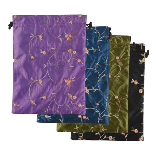 HUIANER 4 Stück Stickerei-Seidenblumen-Schuhbeutel mit Kordelzug, Seide, Reisetasche, Jacquard, Unterwäsche, Taschen, waschbar, große Beutel, Aufbewahrungstaschen für Männer und Frauen HUIANER 4 Stück Stickerei-Seidenblumen-Schuhbeutel mit Kordelzug, Seide, Reisetasche, Jacquard, Unterwäsche, Taschen, waschbar, große Beutel, Aufbewahrungstaschen für Männer und Frauen von HUIANER