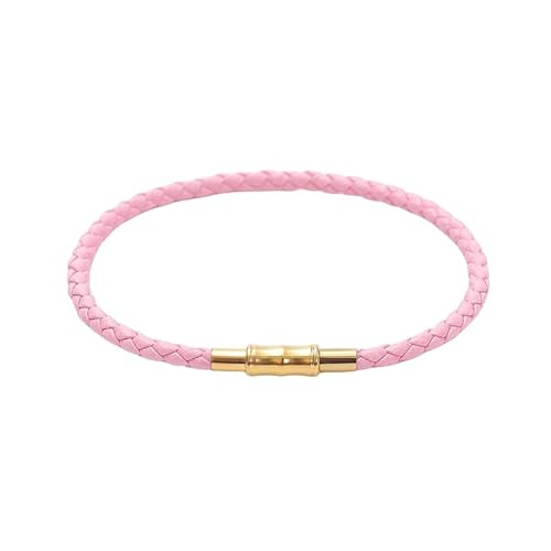 HUIANGLIYG 3 Mm Lederarmband für Männer und Frauen, Handgefertigt, Gewebtes Seilarmband mit Drehschnalle, Leicht, Stapelbar, Armreif, Schmuck, Geschenk für Paare/Liebhaber/Partner, Rosa, 20 Cm von HUIANGLIYG