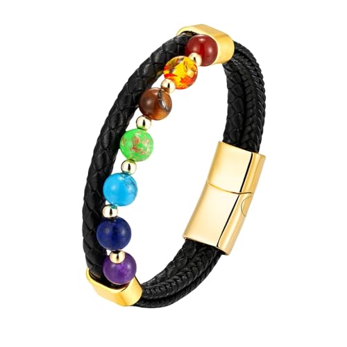 HUIANGLIYG Armband Herren, Armband mit Natürlichen 7 Chakra Steinen Perlen für Männer und Frauen, Zweireihig, Gedreht, Geflochten, Echtes Leder, Retro Punk, Handgefertigt, Schmuck, Geschenk für HUIANGLIYG Armband Herren, Armband mit Natürlichen 7 Chakra Steinen Perlen für Männer und Frauen, Zweireihig, Gedreht, Geflochten, Echtes Leder, Retro Punk, Handgefertigt, Schmuck, Geschenk für von HUIANGLIYG