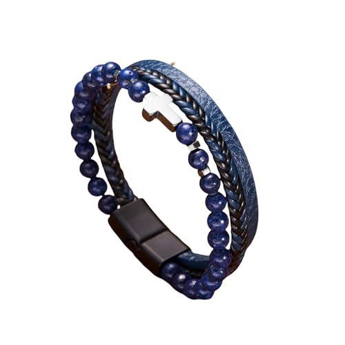 HUIANGLIYG Armband Herren, Herren Armband Aus Echtem Leder mit Kreuz, Mehrlagig, Vintage, Handgefertigt, Geflochten, Natursteinperlen, Manschettenarmband für Besondere Anlässe, Freundschaftsschmuc HUIANGLIYG Armband Herren, Herren Armband Aus Echtem Leder mit Kreuz, Mehrlagig, Vintage, Handgefertigt, Geflochten, Natursteinperlen, Manschettenarmband für Besondere Anlässe, Freundschaftsschmuc von HUIANGLIYG