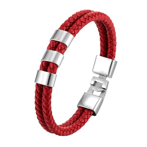 HUIANGLIYG Armband Herren, Herren Armband Aus Zweireihigem Geflochtenem Lederband, Klassisch, Handgefertigt, Gedreht, Gewebt, Armreif mit Accessoires, Rot, Vintage, Lässige Armbänder, Schmuck, Ges HUIANGLIYG Armband Herren, Herren Armband Aus Zweireihigem Geflochtenem Lederband, Klassisch, Handgefertigt, Gedreht, Gewebt, Armreif mit Accessoires, Rot, Vintage, Lässige Armbänder, Schmuck, Ges von HUIANGLIYG