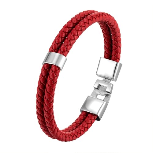 HUIANGLIYG Armband Herren, Herren Armband Aus Zweireihigem Geflochtenem Lederband, Klassisch, Handgefertigt, Gedreht, Gewebt, Armreif mit Zubehör, Rot, Vintage, Lässig, Armbänder, Schmuck, Gesche HUIANGLIYG Armband Herren, Herren Armband Aus Zweireihigem Geflochtenem Lederband, Klassisch, Handgefertigt, Gedreht, Gewebt, Armreif mit Zubehör, Rot, Vintage, Lässig, Armbänder, Schmuck, Gesche von HUIANGLIYG