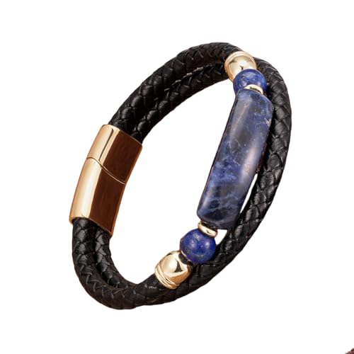 HUIANGLIYG Armband Herren, Herren Lederarmband Rechteck Naturstein Zweireihig Geflochten Schwarz Handgefertigt Geflochten Echtleder Armreif Reike Schmuck Geschenke für Ihn Lapislazuli 21Cm HUIANGLIYG Armband Herren, Herren Lederarmband Rechteck Naturstein Zweireihig Geflochten Schwarz Handgefertigt Geflochten Echtleder Armreif Reike Schmuck Geschenke für Ihn Lapislazuli 21Cm von HUIANGLIYG