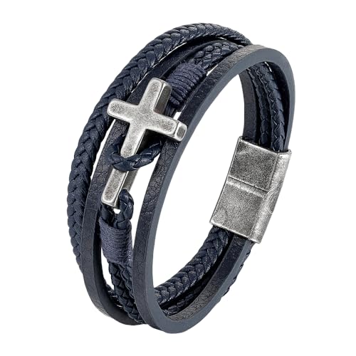 HUIANGLIYG Armband Herren, Kreuzarmband für Herren, Mehrlagig, Geflochtenes Echtlederarmband mit Verschluss, Klassischer Handgefertigter Gewebter Christlicher Armreif, Vintage Glücksschmuck, Gesch HUIANGLIYG Armband Herren, Kreuzarmband für Herren, Mehrlagig, Geflochtenes Echtlederarmband mit Verschluss, Klassischer Handgefertigter Gewebter Christlicher Armreif, Vintage Glücksschmuck, Gesch von HUIANGLIYG
