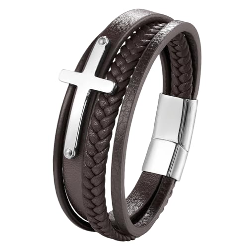 HUIANGLIYG Armband Herren, Kreuzarmband für Herren, Mehrlagig, Handgefertigt, Geflochten, Echtlederarmreif, Unisex, Magnetverschluss, Religiöses Armband, Schmuck, Geschenk für Den Täglichen Gott HUIANGLIYG Armband Herren, Kreuzarmband für Herren, Mehrlagig, Handgefertigt, Geflochten, Echtlederarmreif, Unisex, Magnetverschluss, Religiöses Armband, Schmuck, Geschenk für Den Täglichen Gott von HUIANGLIYG