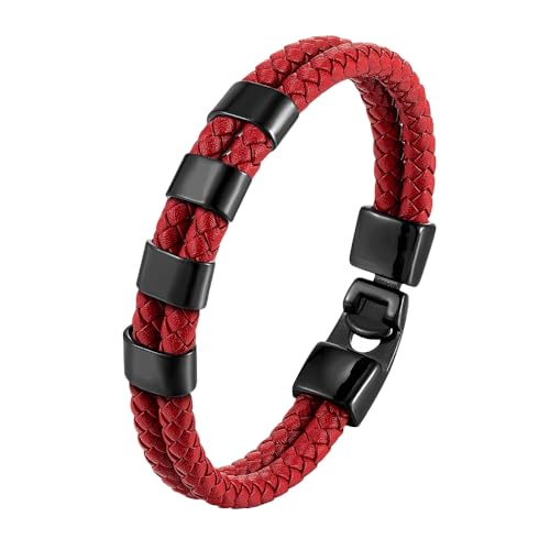 HUIANGLIYG Armband Herren Leder,Einfaches, Zweireihiges, Gedrehtes, Gewebtes Armband für Männer, Rot, Handgefertigt, Geflochtenes Lederseil Armreif, Lässiges Business Armreif, Geschenk für Junge HUIANGLIYG Armband Herren Leder,Einfaches, Zweireihiges, Gedrehtes, Gewebtes Armband für Männer, Rot, Handgefertigt, Geflochtenes Lederseil Armreif, Lässiges Business Armreif, Geschenk für Junge von HUIANGLIYG