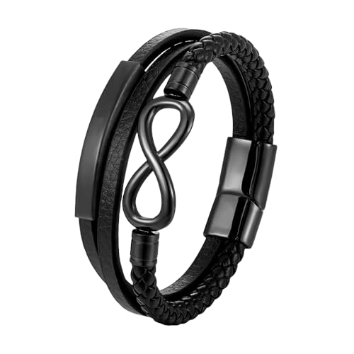 HUIANGLIYG Armband Herren Leder,Herren Armband Aus Echtem Leder mit Unendlichkeitsknoten, Mehrsträngig, Handgefertigt, Geflochtenes Seil, Armreif mit Magnetverschluss, Klassischer Armreif mit Der Z von HUIANGLIYG