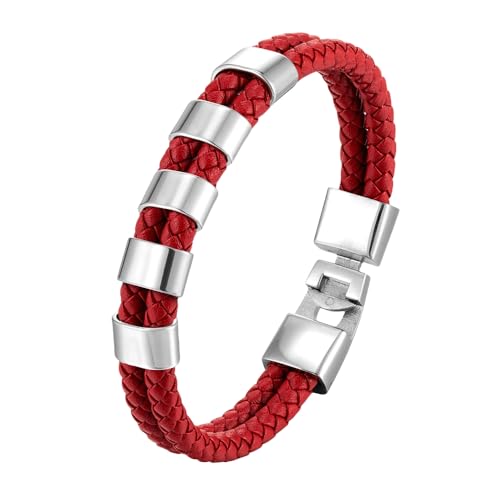 HUIANGLIYG Armband Herren Leder,Herren Armband Aus Zweireihigem Geflochtenem Lederband, Klassisch, Handgefertigt, Gedreht, Gewebt, Armreif mit Accessoires, Rot, Vintage, Lässige Armbänder, Schmuck HUIANGLIYG Armband Herren Leder,Herren Armband Aus Zweireihigem Geflochtenem Lederband, Klassisch, Handgefertigt, Gedreht, Gewebt, Armreif mit Accessoires, Rot, Vintage, Lässige Armbänder, Schmuck von HUIANGLIYG