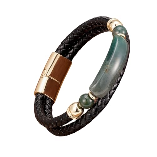 HUIANGLIYG Armband Herren Leder,Herren Lederarmband Rechteck Naturstein Zweireihig Geflochten Schwarz Handgefertigt Gewebt Echtleder Armreif Reike Schmuck Geschenke für Ihn Indischer Achat 21Cm HUIANGLIYG Armband Herren Leder,Herren Lederarmband Rechteck Naturstein Zweireihig Geflochten Schwarz Handgefertigt Gewebt Echtleder Armreif Reike Schmuck Geschenke für Ihn Indischer Achat 21Cm von HUIANGLIYG