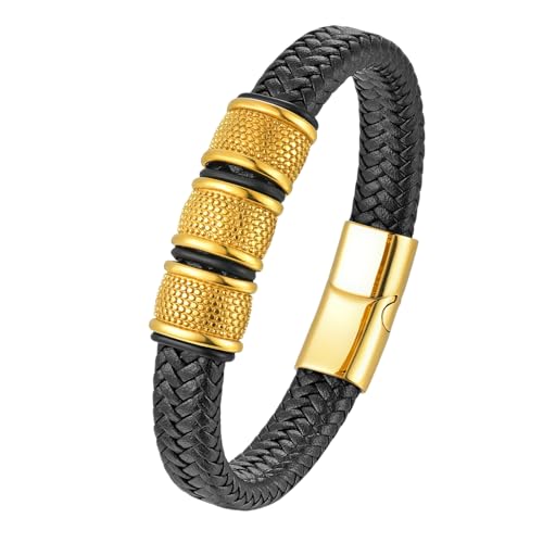 HUIANGLIYG Armband Herren Leder,Schwarzes Geflochtenes Echtleder Herrenarmband Handarbeit Twist Gewebter Breiter Armreif Klassisches Business Manschettenarmband Vintage Punk Charm Schmuck Geschenk f von HUIANGLIYG