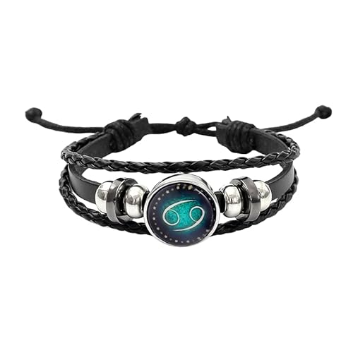 HUIANGLIYG Damen Herren 12 Sternbild Lederarmband Verstellbar Mehrschichtig Handgefertigt Geflochtenes Armband Retro Punk Sternzeichen Sternenhimmel Armreif für Freundschaftsschmuck Geburtstagsgesc von HUIANGLIYG