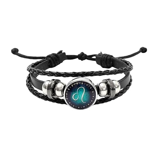 HUIANGLIYG Damen Herren 12 Sternbild Lederarmband Verstellbar Mehrschichtig Handgefertigt Geflochtenes Armband Retro Punk Sternzeichen Sternenhimmel Armreif für Freundschaftsschmuck Geburtstagsgesc von HUIANGLIYG
