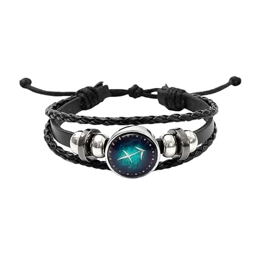HUIANGLIYG Damen Herren 12 Sternbild Lederarmband Verstellbar Mehrschichtig Handgefertigt Geflochtenes Armband Retro Punk Sternzeichen Sternenhimmel Armreif für Freundschaftsschmuck Geburtstagsgesc von HUIANGLIYG
