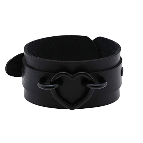 HUIANGLIYG Doppellagiges Lederarmband für Herren, Verstellbar, Klassisch, Herzförmig, Handgefertigt, Breites Armband mit Dornschließe, Punk Gothic Halsband für Damen, Geschenke für Halloween, W von HUIANGLIYG