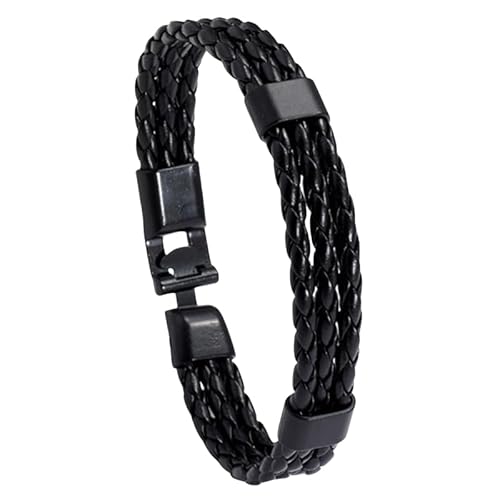 HUIANGLIYG Dreireihiges Geflochtenes Lederarmband für Männer und Frauen, Mehrlagiges Twist Weave Armband mit Knebelverschluss, Einfacher Vintage Armreif für Paare, Freundschaftsschmuck, Geburtsta von HUIANGLIYG