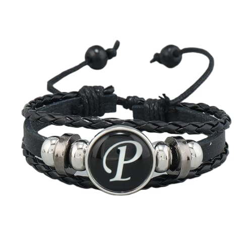 HUIANGLIYG Geflochtenes Lederarmband für Herren mit Eingravierten Initialen, Verstellbare Az Buchstabenarmbänder, Mehrlagiger, Gedrehter, Gewebter Armreif für Paare, Freundschaftsschmuck, Geburts von HUIANGLIYG