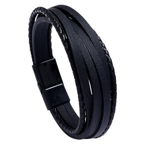 HUIANGLIYG Geflochtenes Lederarmband für Herren und Damen, Mehrsträngig, Handgefertigt, Gedreht, Gewebt, mit Magnetverschluss, Lässiger Mehrlagiger Armreif für Paare, Freundschaftsschmuck, Gebur von HUIANGLIYG