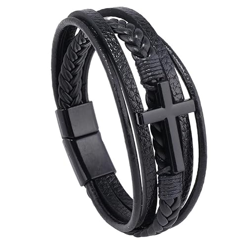 HUIANGLIYG Glaubensarmband für Herren, Kreuz, Echtes Lederarmband für Männer und Frauen, Religiöses Kreuz, Mehrlagiges Geflochtenes Armreifarmband für Den Täglichen Gebrauch In Der Kirche, von HUIANGLIYG