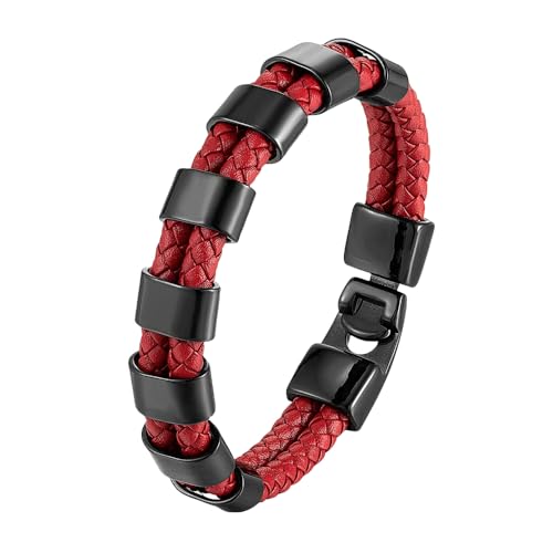 HUIANGLIYG Herren Armband,Einfaches, Zweireihiges, Gedrehtes, Gewebtes Armband für Männer, Rot, Handgefertigt, Geflochtenes Lederseil Armreif, Lässiges Business Armreif, Geschenk für Jungen, Ihn HUIANGLIYG Herren Armband,Einfaches, Zweireihiges, Gedrehtes, Gewebtes Armband für Männer, Rot, Handgefertigt, Geflochtenes Lederseil Armreif, Lässiges Business Armreif, Geschenk für Jungen, Ihn von HUIANGLIYG