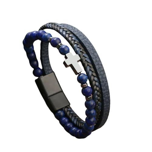 HUIANGLIYG Herren Armband,Gewebtes Kreuzarmband mit Perlen für Herren, Naturstein, Mehrschichtig, Geflochtenes Lederarmband, Unisex Armreif mit Magnetverschluss, Schmuck, Geschenke für Jungen und HUIANGLIYG Herren Armband,Gewebtes Kreuzarmband mit Perlen für Herren, Naturstein, Mehrschichtig, Geflochtenes Lederarmband, Unisex Armreif mit Magnetverschluss, Schmuck, Geschenke für Jungen und von HUIANGLIYG