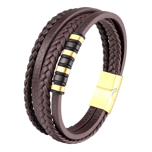 HUIANGLIYG Herren Armband,Herren Armband Aus Echtem Leder, Mehrlagig, Handgefertigt, Geflochten, mit Perlenakzenten und Verschluss, Modisches Braunes Punk Armreif, Schmuck für Vatertag und Geburtst HUIANGLIYG Herren Armband,Herren Armband Aus Echtem Leder, Mehrlagig, Handgefertigt, Geflochten, mit Perlenakzenten und Verschluss, Modisches Braunes Punk Armreif, Schmuck für Vatertag und Geburtst von HUIANGLIYG