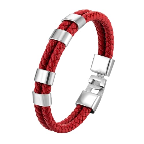 HUIANGLIYG Herren Armband,Herren Armband Aus Zweireihigem Geflochtenem Lederband, Klassisch, Handgefertigt, Gedreht, Gewebt, Armreif mit Accessoires, Rot, Vintage, Lässige Armbänder, Schmuck, Gesc HUIANGLIYG Herren Armband,Herren Armband Aus Zweireihigem Geflochtenem Lederband, Klassisch, Handgefertigt, Gedreht, Gewebt, Armreif mit Accessoires, Rot, Vintage, Lässige Armbänder, Schmuck, Gesc von HUIANGLIYG