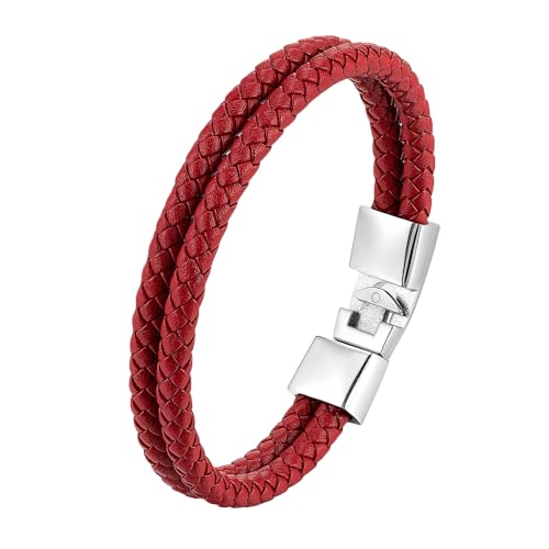 HUIANGLIYG Herren Armband,Herren Armband Aus Zweireihigem Geflochtenem Lederband, Klassisch, Handgefertigt, Gedreht, Gewebt, mit Zubehör, Rot, Vintage, Lässige Armbänder, Schmuck, Geschenkidee f HUIANGLIYG Herren Armband,Herren Armband Aus Zweireihigem Geflochtenem Lederband, Klassisch, Handgefertigt, Gedreht, Gewebt, mit Zubehör, Rot, Vintage, Lässige Armbänder, Schmuck, Geschenkidee f von HUIANGLIYG