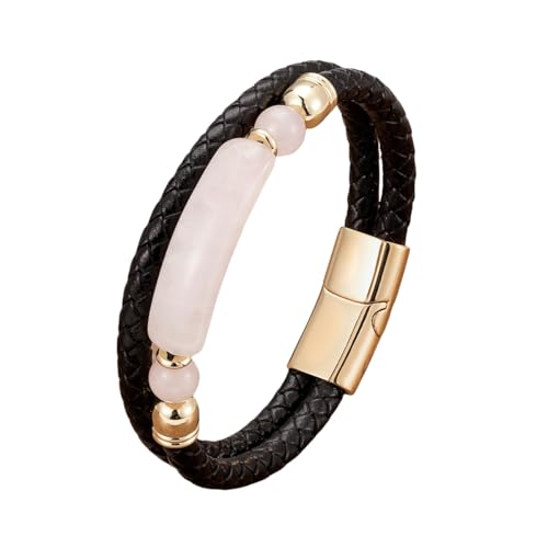 HUIANGLIYG Herren Armband,Herren Lederarmband Rechteck Naturstein Zweireihig Geflochten Schwarz Handgefertigt Geflochten Echtleder Armreif Reike Schmuck Geschenke für Ihn Rosenquarz 19Cm HUIANGLIYG Herren Armband,Herren Lederarmband Rechteck Naturstein Zweireihig Geflochten Schwarz Handgefertigt Geflochten Echtleder Armreif Reike Schmuck Geschenke für Ihn Rosenquarz 19Cm von HUIANGLIYG