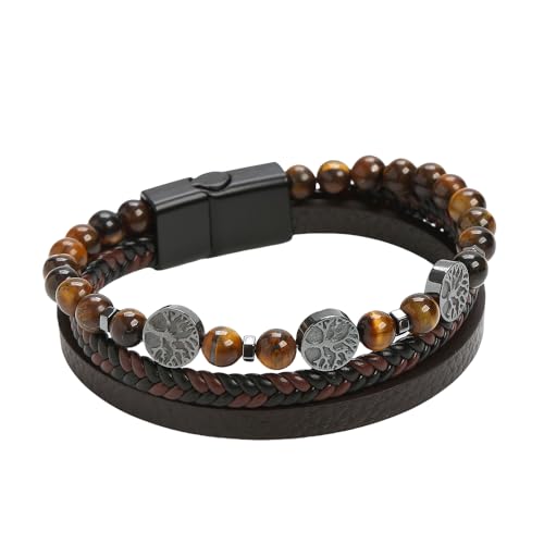 HUIANGLIYG Herren Armband,Lebensbaum Armbänder Aus Echtem Leder für Herren und Damen, Mehrlagig, Handgefertigt, Geflochten, Wickelarmreif, Natursteinperlen, Ethnischer Tribal Schmuck, Geschenk fü HUIANGLIYG Herren Armband,Lebensbaum Armbänder Aus Echtem Leder für Herren und Damen, Mehrlagig, Handgefertigt, Geflochten, Wickelarmreif, Natursteinperlen, Ethnischer Tribal Schmuck, Geschenk fü von HUIANGLIYG