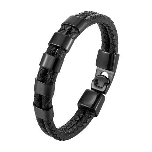 HUIANGLIYG Herren Armband,Schwarzes Geflochtenes Herrenarmband Aus Echtem Lederband, Schlichtes, Zweireihiges, Gedrehtes, Gewebtes Manschettenarmband mit Zubehör, Lässiges Armband für Freundschaf HUIANGLIYG Herren Armband,Schwarzes Geflochtenes Herrenarmband Aus Echtem Lederband, Schlichtes, Zweireihiges, Gedrehtes, Gewebtes Manschettenarmband mit Zubehör, Lässiges Armband für Freundschaf von HUIANGLIYG