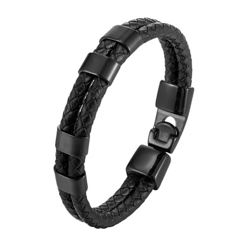 HUIANGLIYG Herren Armband,Schwarzes Geflochtenes Herrenarmband Aus Echtem Lederband, Schlichtes, Zweireihiges, Gedrehtes, Gewebtes Manschettenarmband mit Zubehör, Lässiges Armband für Freundschaf HUIANGLIYG Herren Armband,Schwarzes Geflochtenes Herrenarmband Aus Echtem Lederband, Schlichtes, Zweireihiges, Gedrehtes, Gewebtes Manschettenarmband mit Zubehör, Lässiges Armband für Freundschaf von HUIANGLIYG
