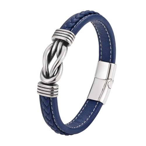 HUIANGLIYG Herren Armband Aus Echtem Leder mit Unendlichkeitsknoten, Einfacher Gedrehter Geflochtener Armreif, Herren Punk, Handgefertigt, Geschenk für Sohn, Enkel, Freund, Ehemann, Bruder, Blau, 1 HUIANGLIYG Herren Armband Aus Echtem Leder mit Unendlichkeitsknoten, Einfacher Gedrehter Geflochtener Armreif, Herren Punk, Handgefertigt, Geschenk für Sohn, Enkel, Freund, Ehemann, Bruder, Blau, 1 von HUIANGLIYG
