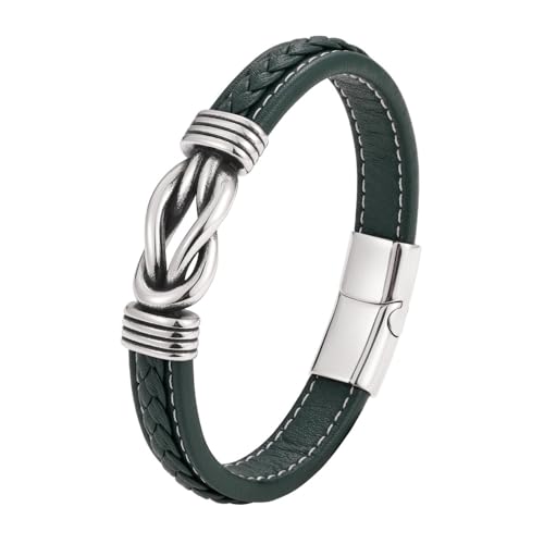 HUIANGLIYG Herren Armband Aus Echtem Leder mit Unendlichkeitsknoten, Einfacher Gedrehter Geflochtener Armreif, Herren Punk, Handgefertigt, Geschenk für Sohn, Enkel, Freund, Ehemann, Bruder, Dunkelg von HUIANGLIYG