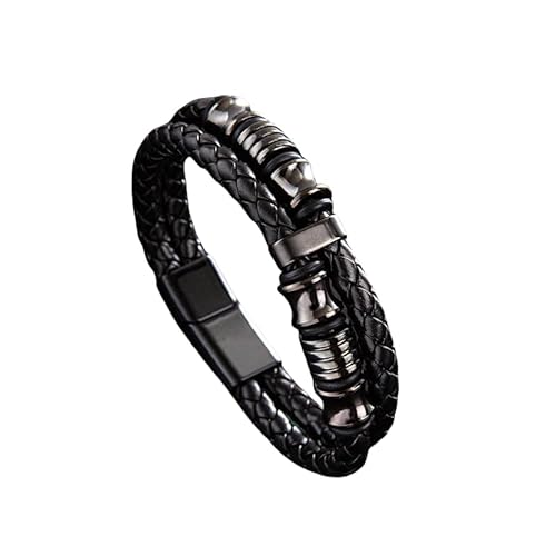 HUIANGLIYG Herren Armband Aus Zweireihigem Geflochtenem Leder, Klassisch, Handgefertigt, Geflochtenes Armband mit Perlen Accessoires, Unisex Armreif mit Magnetverschluss, Statement Schmuck, Geschenk von HUIANGLIYG