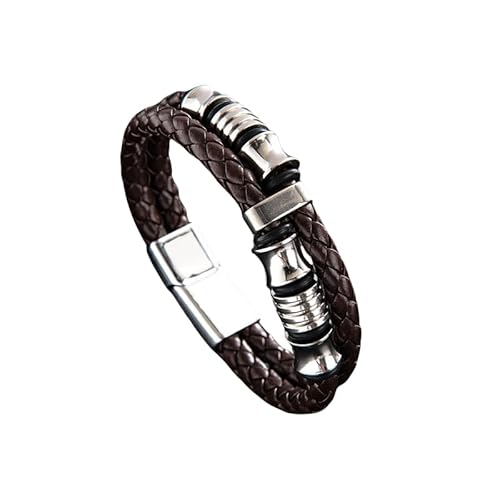 HUIANGLIYG Herren Armband Aus Zweireihigem Geflochtenem Leder, Klassisch, Handgefertigt, Geflochtenes Armband mit Perlen Accessoires, Unisex Armreif mit Magnetverschluss, Statement Schmuck, Geschenk von HUIANGLIYG