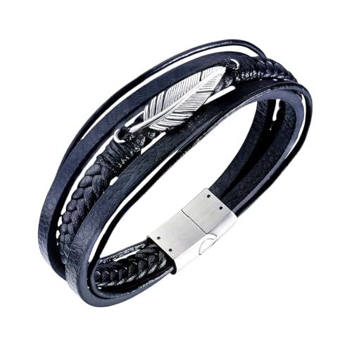 HUIANGLIYG Herren Armreif Aus Geflochtenem Echtleder mit Federblatt, Mehrlagig, Gedreht, Gewebtes Lederseil, Vintage Stil, Lässiges Feder Manschettenarmband für Abschlussfeier, Geburtstagsgeschenk HUIANGLIYG Herren Armreif Aus Geflochtenem Echtleder mit Federblatt, Mehrlagig, Gedreht, Gewebtes Lederseil, Vintage Stil, Lässiges Feder Manschettenarmband für Abschlussfeier, Geburtstagsgeschenk von HUIANGLIYG