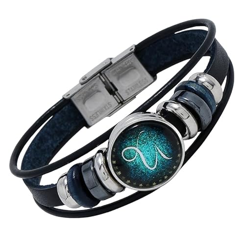 HUIANGLIYG Herren Damen 12 Sternbild Sternenhimmel Armband Verstellbar Mehrlagig Geflochtenes Lederarmband Retro Tierkreiszeichen Handgefertigtes Armband für Freundschaftsschmuck Geburtstagsgeschen von HUIANGLIYG
