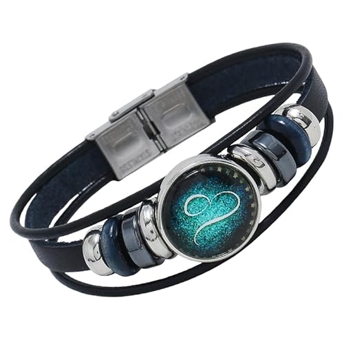 HUIANGLIYG Herren Damen 12 Sternbild Sternenhimmel Armband Verstellbar Mehrlagig Geflochtenes Lederarmband Retro Tierkreiszeichen Handgefertigtes Armband für Freundschaftsschmuck Geburtstagsgeschen von HUIANGLIYG
