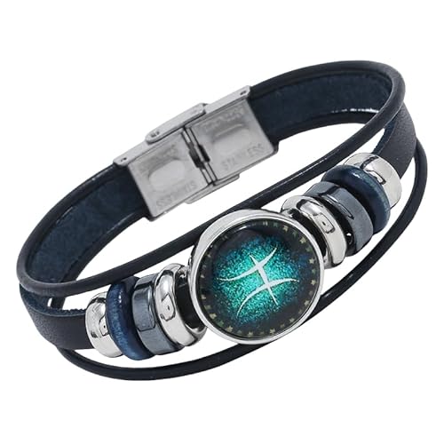 HUIANGLIYG Herren Damen 12 Sternbild Sternenhimmel Armband Verstellbar Mehrlagig Geflochtenes Lederarmband Retro Tierkreiszeichen Handgefertigtes Armband für Freundschaftsschmuck Geburtstagsgeschen von HUIANGLIYG