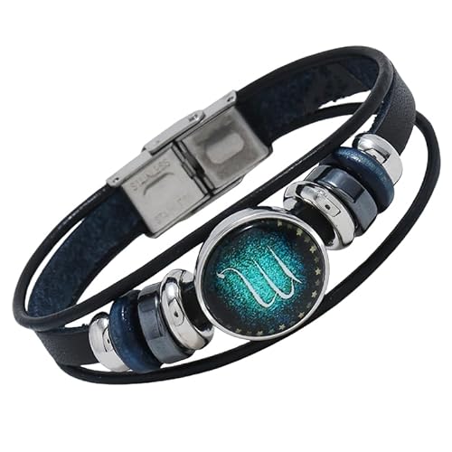 HUIANGLIYG Herren Damen 12 Sternbild Sternenhimmel Armband Verstellbar Mehrlagig Geflochtenes Lederarmband Retro Tierkreiszeichen Handgefertigtes Armband für Freundschaftsschmuck Geburtstagsgeschen von HUIANGLIYG