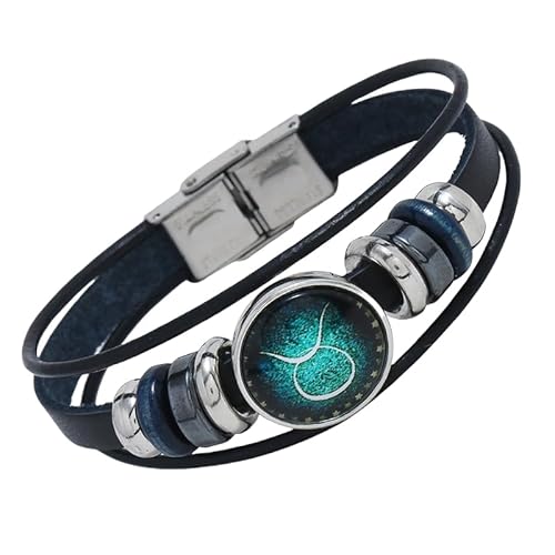 HUIANGLIYG Herren Damen 12 Sternbild Sternenhimmel Armband Verstellbar Mehrlagig Geflochtenes Lederarmband Retro Tierkreiszeichen Handgefertigtes Armband für Freundschaftsschmuck Geburtstagsgeschen von HUIANGLIYG