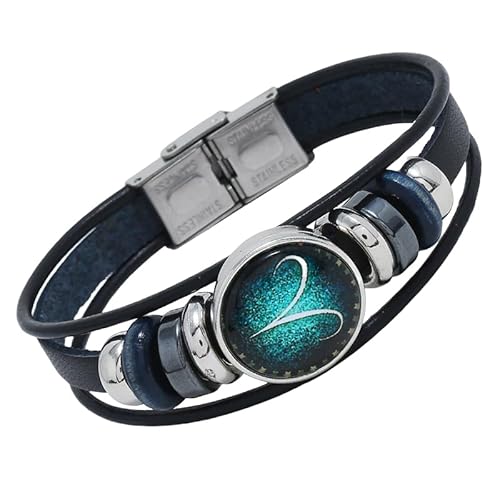 HUIANGLIYG Herren Damen 12 Sternbild Sternenhimmel Armband Verstellbar Mehrschichtig Geflochtenes Lederarmband Retro Tierkreiszeichen Handgefertigtes Armband für Freundschaftsschmuck Geburtstagsges von HUIANGLIYG