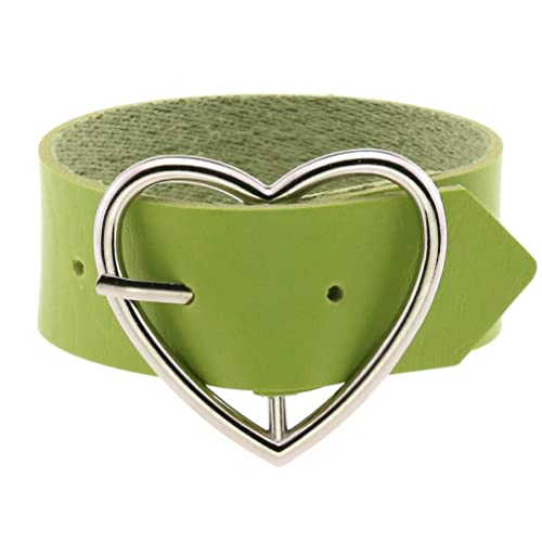 HUIANGLIYG Herren Damen Lederarmband Verstellbar Herzförmige Dornschließe Breites Handgemachtes Armband Armreif Punk Y2K Mädchen Halsband Halsketten Geschenke für Halloween Weihnachten Grün von HUIANGLIYG