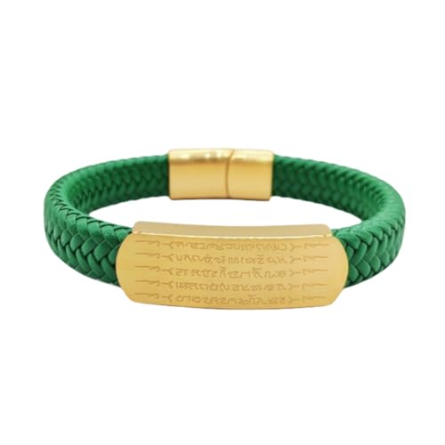 HUIANGLIYG Herren Lederarmband, Handgefertigt, Geflochtenes Manschettenarmband mit Magnetverschluss, Fünffach Graviert, Gott des Reichtums, Personalisiertes Schmuckgeschenk für Ehemann, Freund, Va von HUIANGLIYG