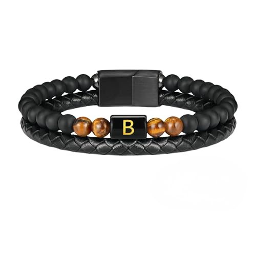 HUIANGLIYG Herren Lederarmband mit Tigerauge Stein und Initialen, Klassisch, Zweireihig, Geflochten, mit Dem Buchstaben Az, Schlichter, Handgefertigter Armreif, Schwarz, Geschenk für Ehemann, Vater HUIANGLIYG Herren Lederarmband mit Tigerauge Stein und Initialen, Klassisch, Zweireihig, Geflochten, mit Dem Buchstaben Az, Schlichter, Handgefertigter Armreif, Schwarz, Geschenk für Ehemann, Vater von HUIANGLIYG