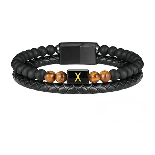 HUIANGLIYG Herren Lederarmband mit Tigerauge Stein und Initialen, Klassisch, Zweireihig, Geflochten, mit Dem Buchstaben Az, Schlichter, Handgefertigter Armreif, Schwarz, Geschenk für Ehemann, Vater HUIANGLIYG Herren Lederarmband mit Tigerauge Stein und Initialen, Klassisch, Zweireihig, Geflochten, mit Dem Buchstaben Az, Schlichter, Handgefertigter Armreif, Schwarz, Geschenk für Ehemann, Vater von HUIANGLIYG