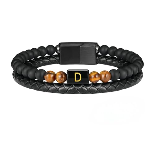 HUIANGLIYG Herren Lederarmband mit Tigerauge Stein und Initialen, Klassisch, Zweireihig, Geflochten, mit Dem Buchstaben Az, Schlichter, Handgefertigter Armreif, Schwarz, Geschenk für Ehemann, Vater HUIANGLIYG Herren Lederarmband mit Tigerauge Stein und Initialen, Klassisch, Zweireihig, Geflochten, mit Dem Buchstaben Az, Schlichter, Handgefertigter Armreif, Schwarz, Geschenk für Ehemann, Vater von HUIANGLIYG