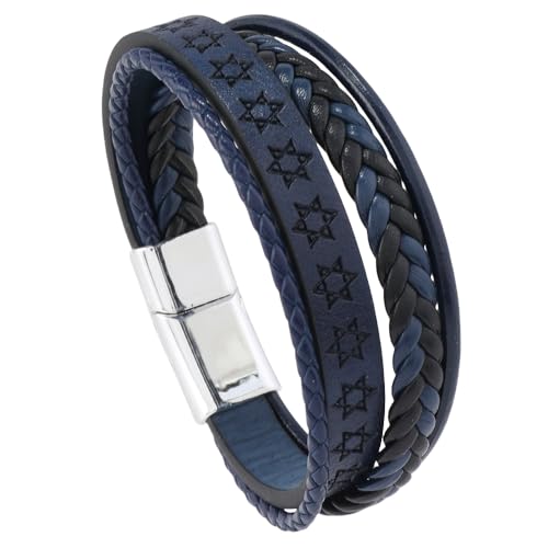 HUIANGLIYG Herrenarmband Aus Echtem Leder mit 6 Zackigem Stern Aufdruck, Mehrsträngig, Geflochten, Handgefertigt, Vintage Wikinger Amulett, Armreif, Schmuck für Vatertags Gedenkgeschenke, Blau, 23 HUIANGLIYG Herrenarmband Aus Echtem Leder mit 6 Zackigem Stern Aufdruck, Mehrsträngig, Geflochten, Handgefertigt, Vintage Wikinger Amulett, Armreif, Schmuck für Vatertags Gedenkgeschenke, Blau, 23 von HUIANGLIYG