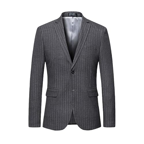 HUIANGLIYG Klassischer Herrenanzug Blazer mit Streifen, Revers, Zwei Knöpfe, Sportjacke mit Tasche, Leichte Business Anzugjacke, Slim Fit, Nadelstreifen, Smokingjacke für Hochzeit und Abschlussbal von HUIANGLIYG